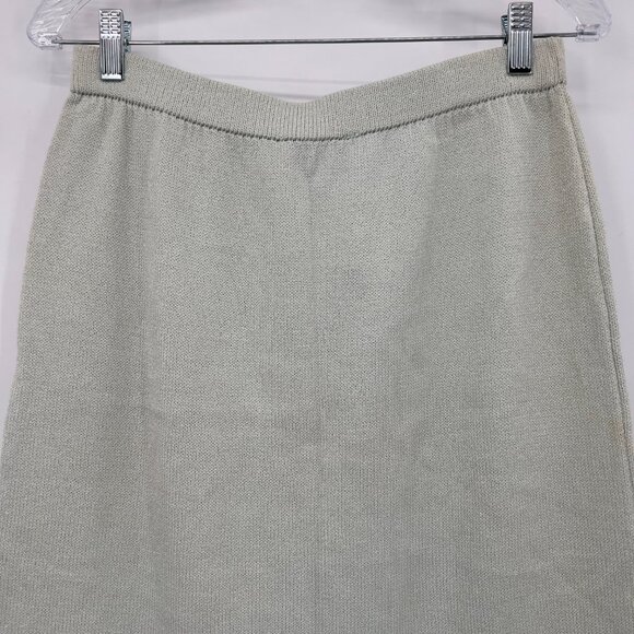 St. John Evening by Marie Gray Knit Skirt with Beaded Hem — Size 10, Light Gray - Picture 9 of 15